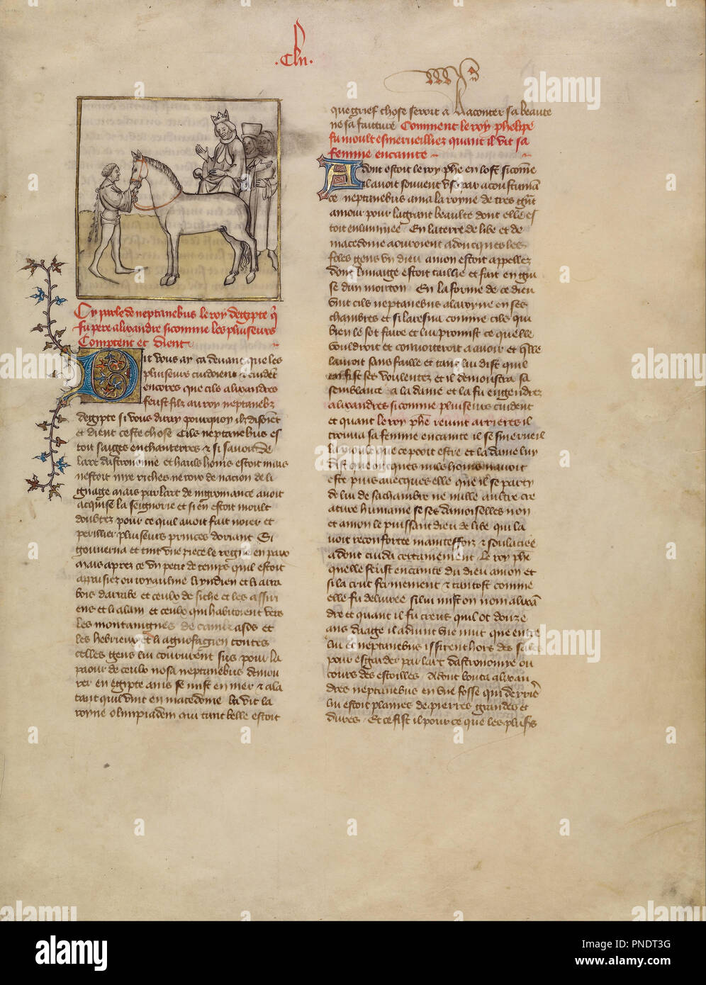 Alessandro il Grande. Data/Periodo: ca. 1390 - 1400. Staccato di foglia. Tempere, colorato di lavaggi, foglia oro e inchiostro su pergamena. Altezza: 382 mm (15.03 in); larghezza: 295 mm (11,61 in). Autore: Primo Master della Bibbia historiale di Jean de Berry. Foto Stock