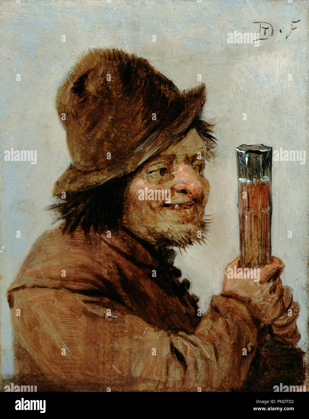 Un contadino con in mano un bicchiere. Data/Periodo: del xvii secolo. La pittura. Olio su rame. Altezza: 85 mm (3.34 in); larghezza: 66 mm (2,59 in). Autore: Teniers il Giovane DAVID. DAVID Teniers il Giovane. Foto Stock