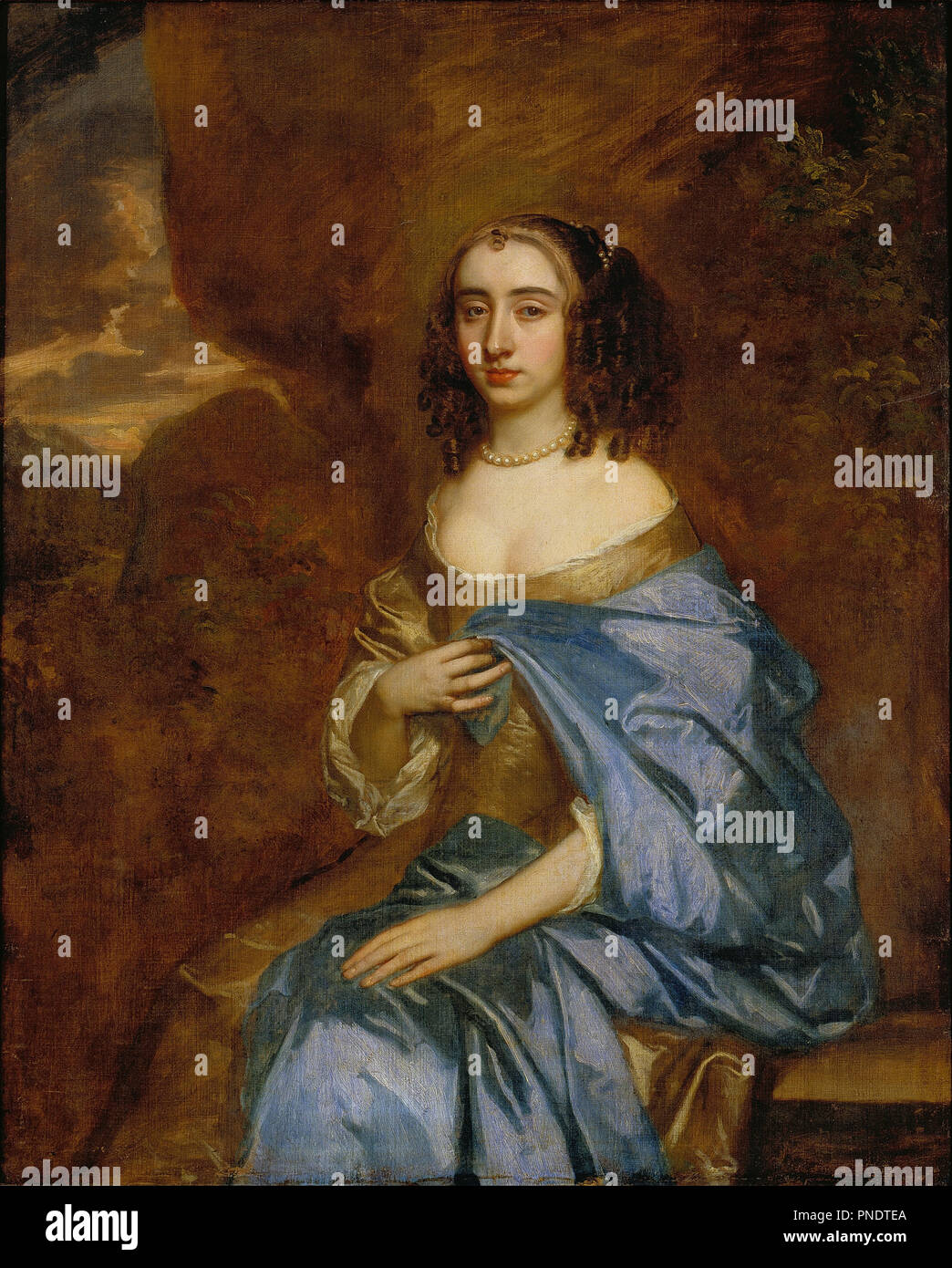 Ritratto di una donna con un telo di colore blu. Data/Periodo: ca. 1660. La pittura. Olio su tela olio. Altezza: 1.267 mm (49.88 in); larghezza: 1,025 mm (40.35 in). Autore: LELY, Peter. Peter Lely. Foto Stock