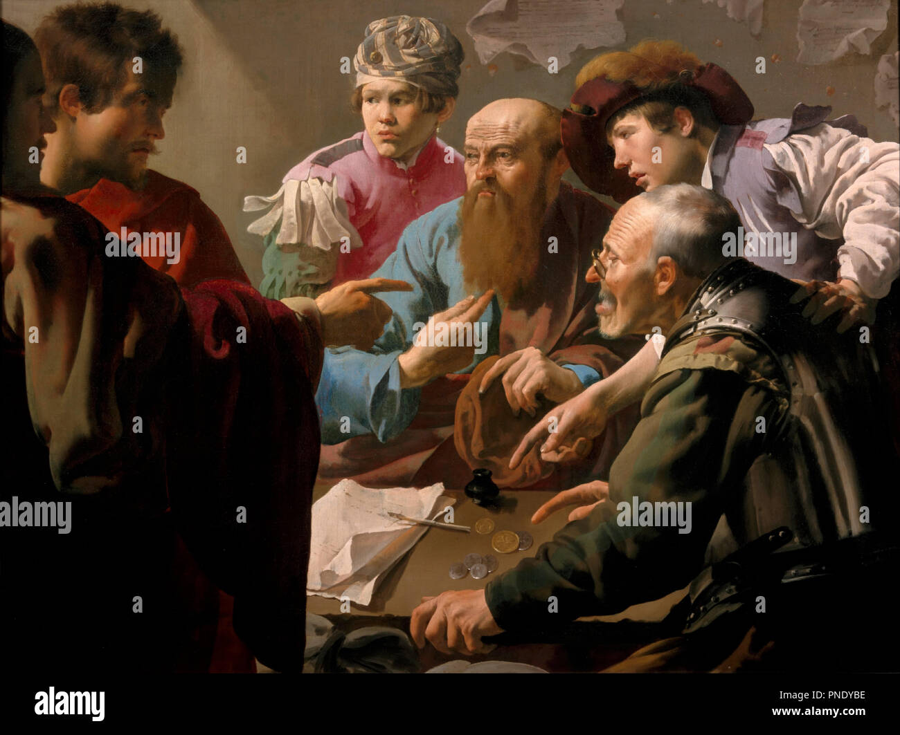 La vocazione di San Matteo. Data/Periodo: 1621. La pittura. Olio su tela. Altezza: 129.20 mm (5.08 in); larghezza: 162.60 mm (6,40 in). Autore: Hendrick Ter Brugghen. TER BRUGGHEN / HENDRICK TERBRUGGHEN HENDRICK. Terbrugghen Hendrick, Jansz. Foto Stock