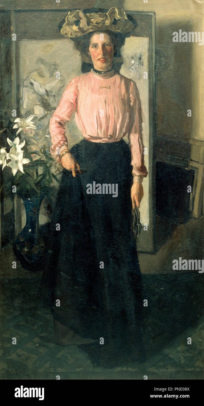 Madge. Data/Periodo: 1902. Pittura,olio su tela. Altezza: 1735 mm (68.30 in); larghezza: 940 mm (37 in). Autore: HUGH RAMSAY. Foto Stock