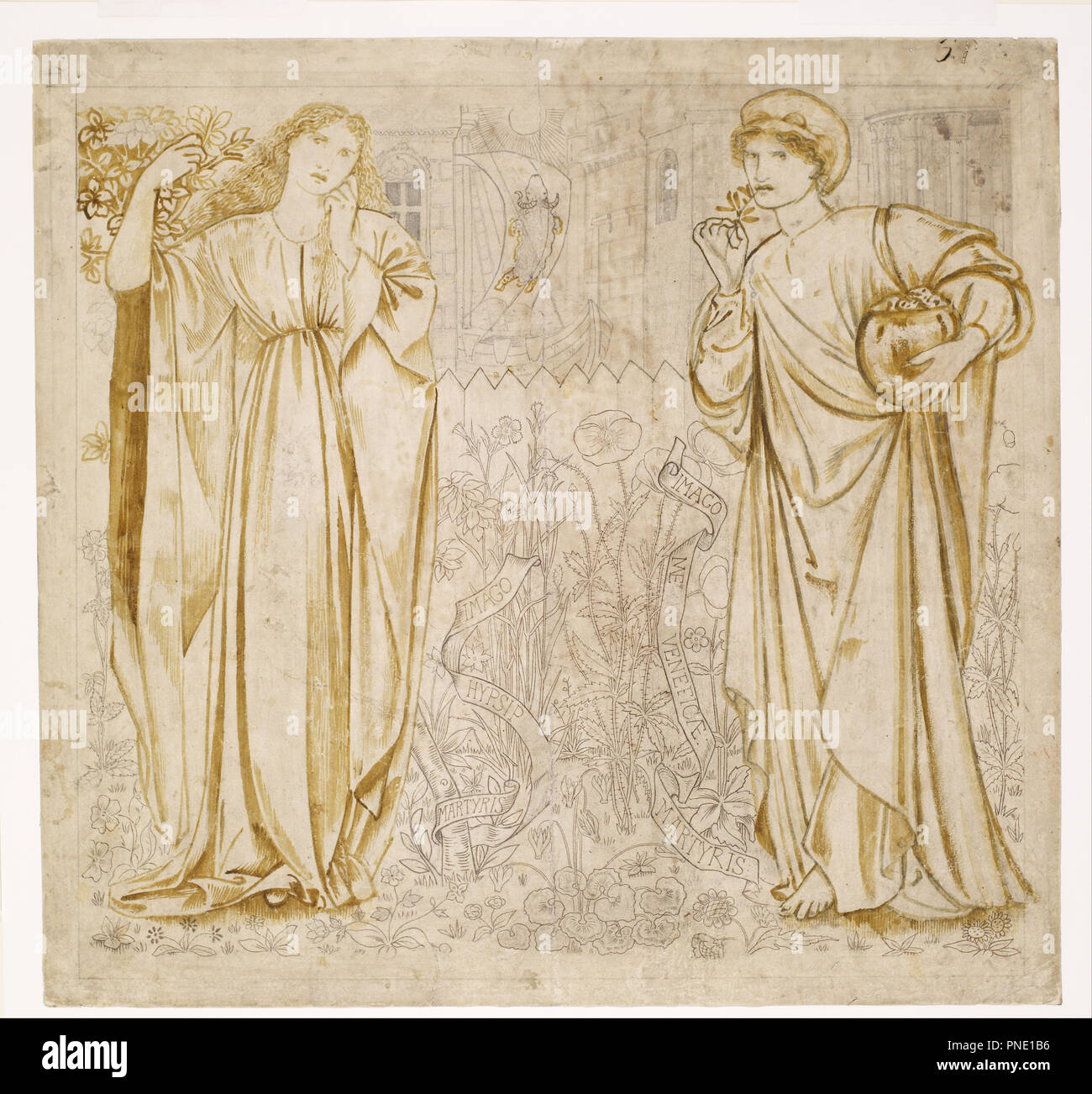 Chaucer "Legenda di buone donne' - Hypsiphile e Medea. Data/Periodo: 1864. Matita, penna e lavaggio marrone sulla tonica carta, stabilite. Larghezza: 490 mm. Altezza: 462 mm. Autore: Edward Burne-Jones. Foto Stock