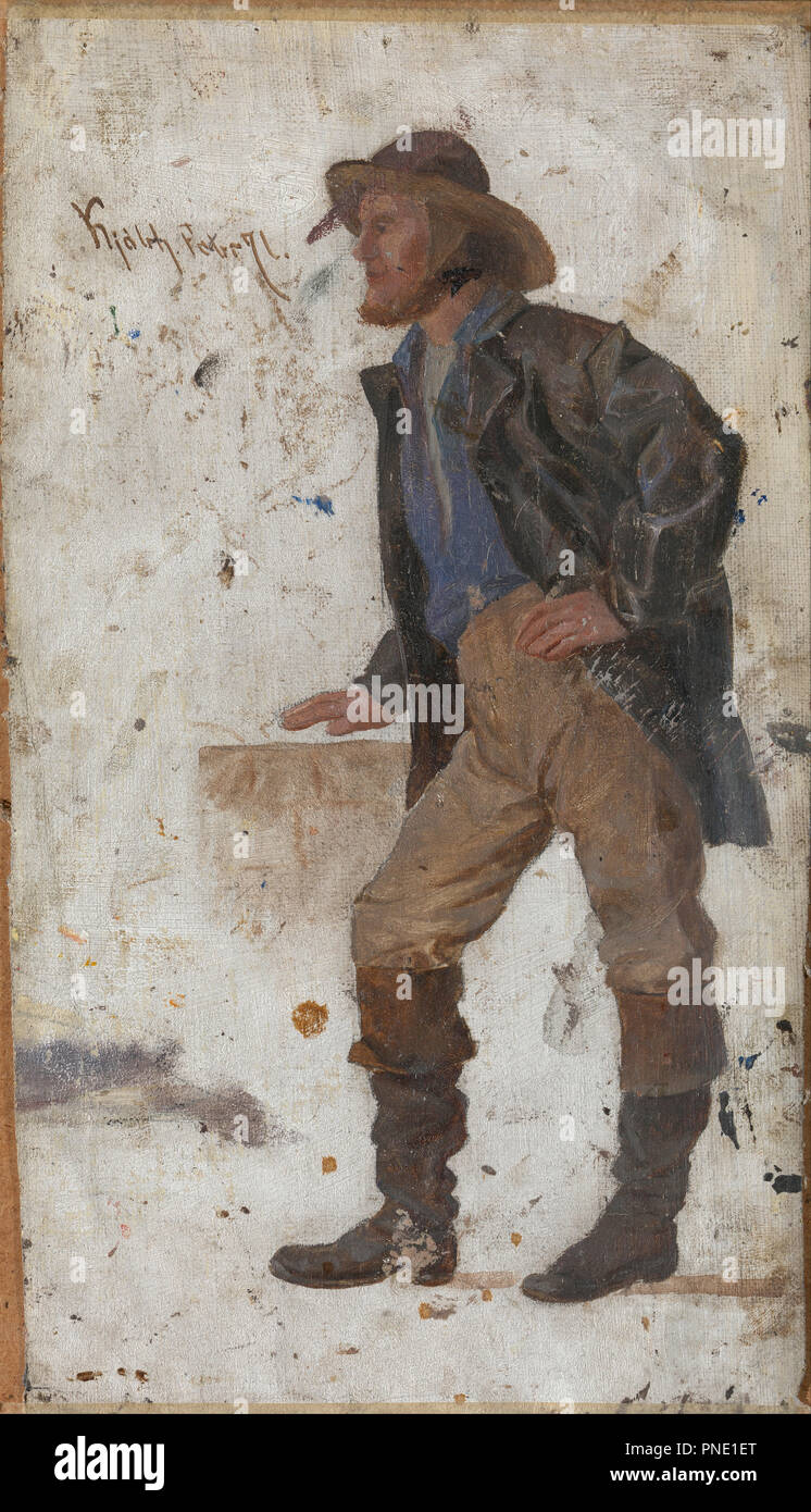 Pescatore. Data/Periodo: 1871. La pittura. Olje på lerret. Larghezza: 16 cm. Altezza: 27,5 cm. Autore: Frederik Collett. Foto Stock