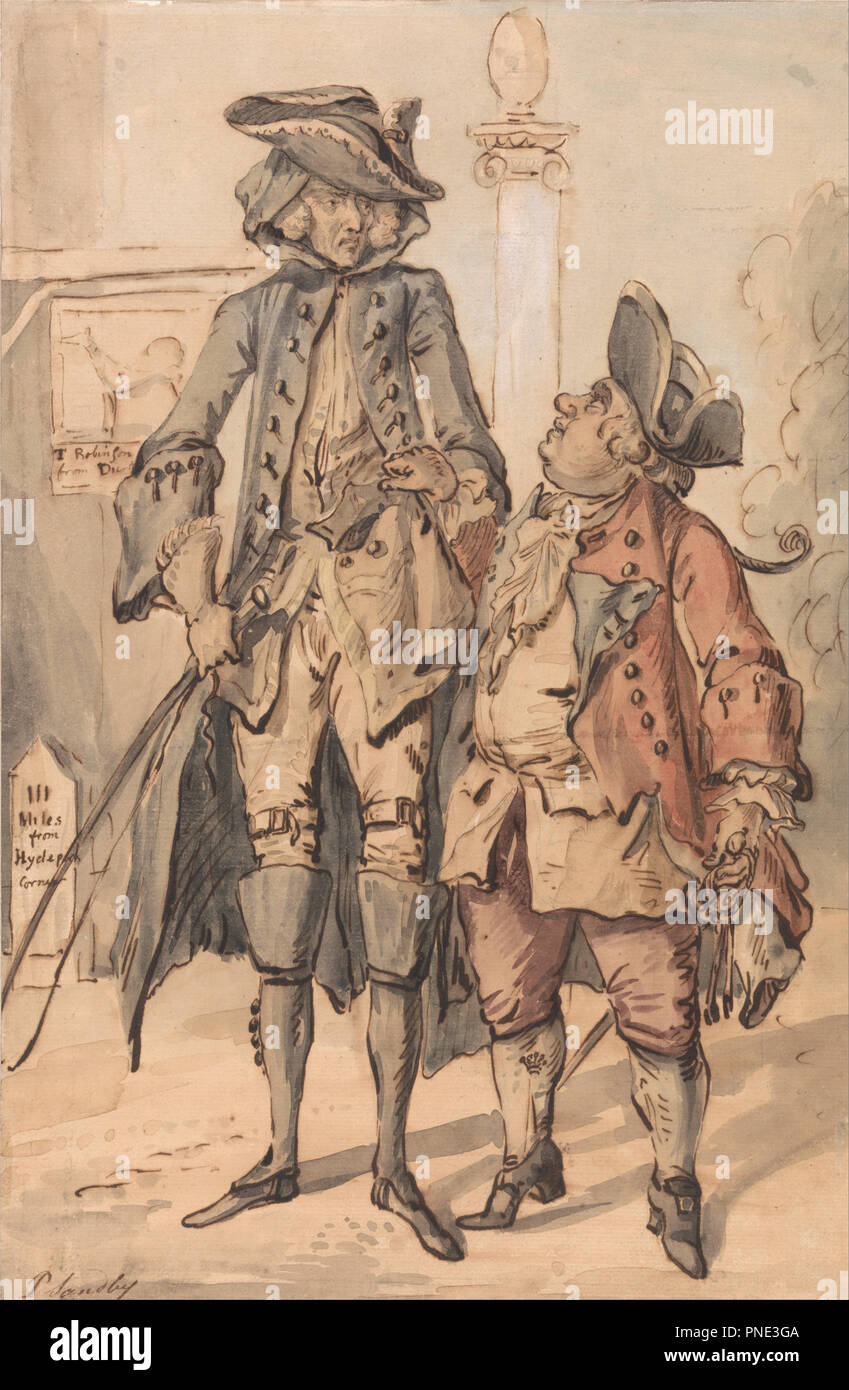 La caricatura di George Bubb Dodington e Sir Thomas Robinson. Data/Periodo: ca. 1761. Ritratto. Acquerello, penna e inchiostro bruno e grafite su media, leggermente strutturata di cui la carta fissate sul bordo. Altezza: 359 mm (14.13 in); larghezza: 235 mm (9,25 in). Autore: Paul Sandby. Foto Stock