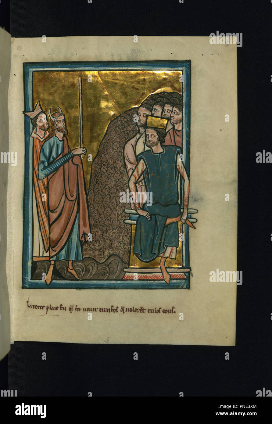 La terza piaga di Egitto: zanzare (Esodo 8:17). Data/Periodo: ca. 1250 (medievale). Manoscritti miniati; folio (foglie). E inchiostro di pigmento sulla Pergamena e inchiostro di pigmento su pergamena. Altezza: 13,20 mm (0,51 in); larghezza: 9,50 mm (0,37 in). Autore: William DE BRAILES. Foto Stock