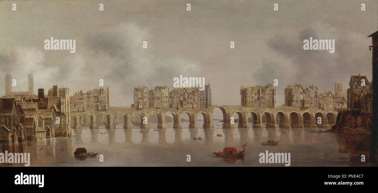 Vista del Ponte di Londra. Data/Periodo: ca. 1632. La pittura. Olio su pannello. Altezza: 489 mm (19,25 in); Larghezza: 1.092 mm (42.99 in). Autore: Claude de Jongh. Foto Stock