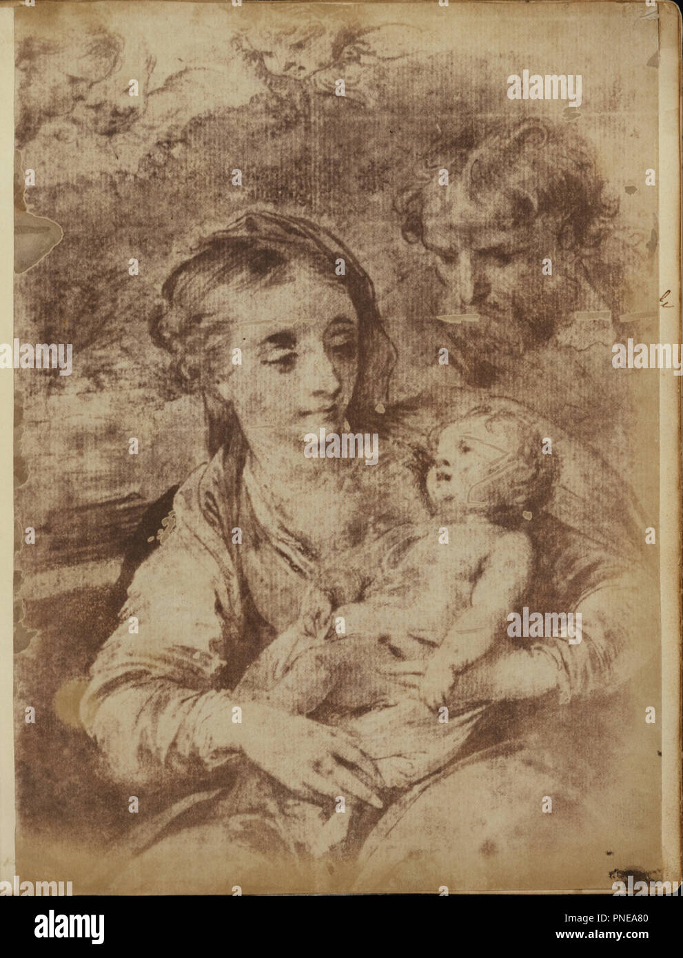 La Santa Famiglia con tre Cherubini. Data/Periodo: 1840s. Stampa. Sale, a partire da un negativo calotype. Altezza: 227 mm (8,93 in); larghezza: 165 mm (6,49 in). Autore: attribuito a William Henry Fox Talbot. Foto Stock