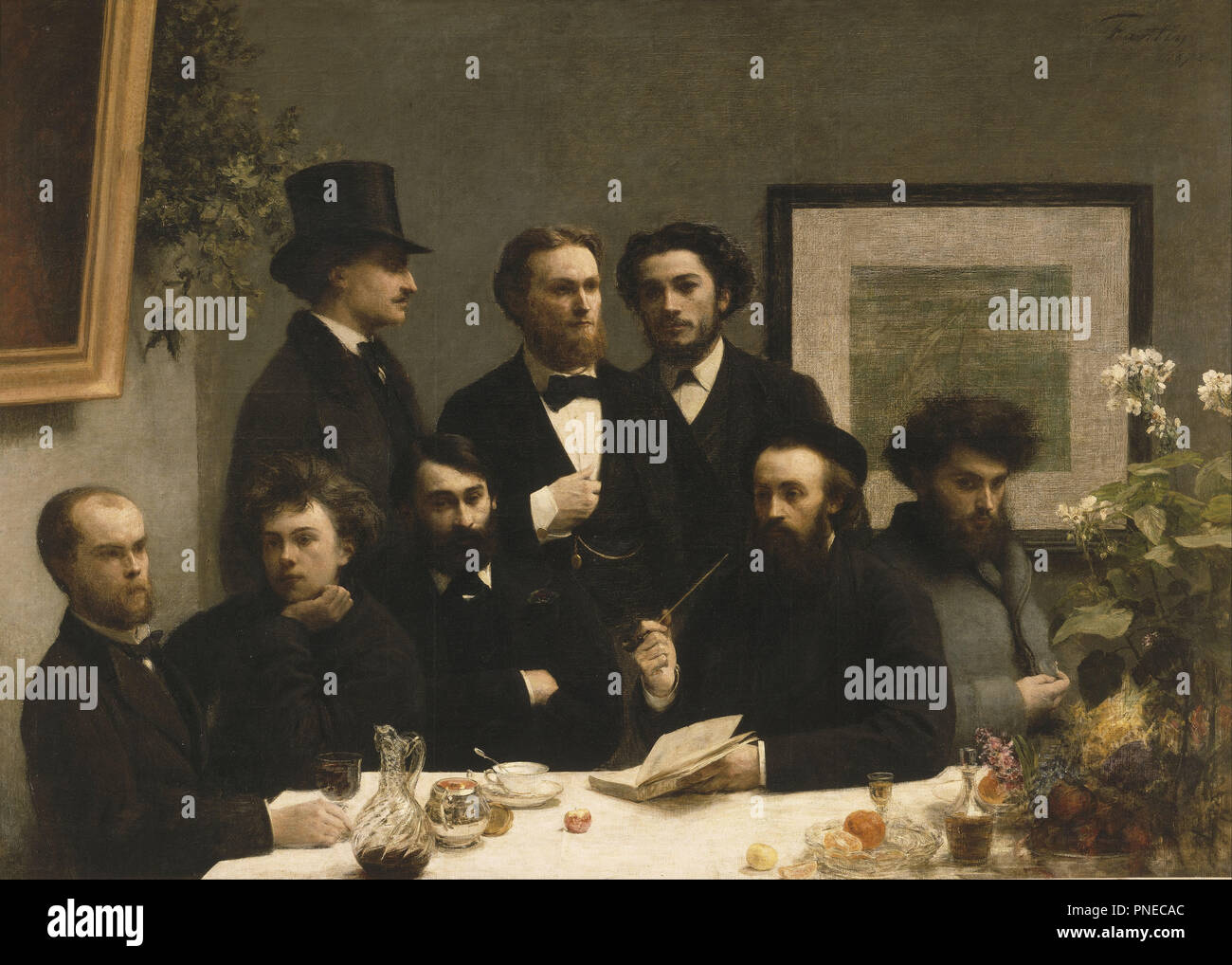 Coin de table dalla tabella. Data/Periodo: 1872. La pittura. Olio su tela. Altezza: 1.600 mm (62,99 in); larghezza: 2,250 mm (88.58 in). Autore: HENRI FANTIN-LATOUR. FANTIN-LATOUR, Henri. Foto Stock