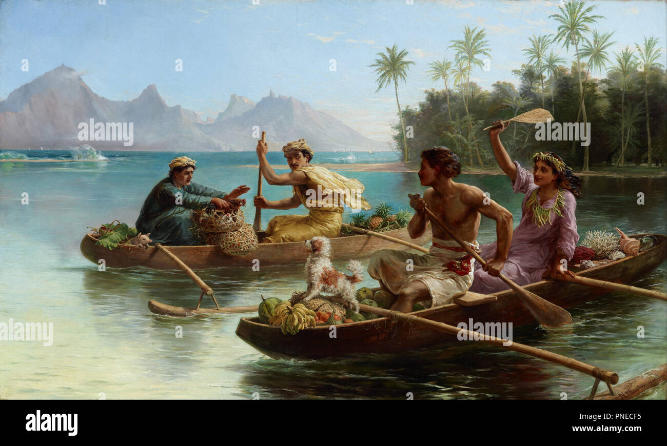 Gara per il mercato, Tahiti. Data/Periodo: 1880. La pittura. Olio su tela. Altezza: 1.020 mm (40.15 in); Larghezza: 1.690 mm (66.53 in). Autore: NICHOLAS CHEVALIER. Foto Stock