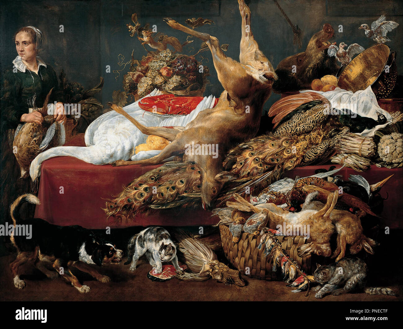 Ancora vita con il servo. Data/Periodo: 1596 - 1678. La pittura. Olio su tela. Altezza: 1.870 mm (73.62 in); larghezza: 2,160 mm (85.03 in). Autore: PAUL DE VOS. Foto Stock