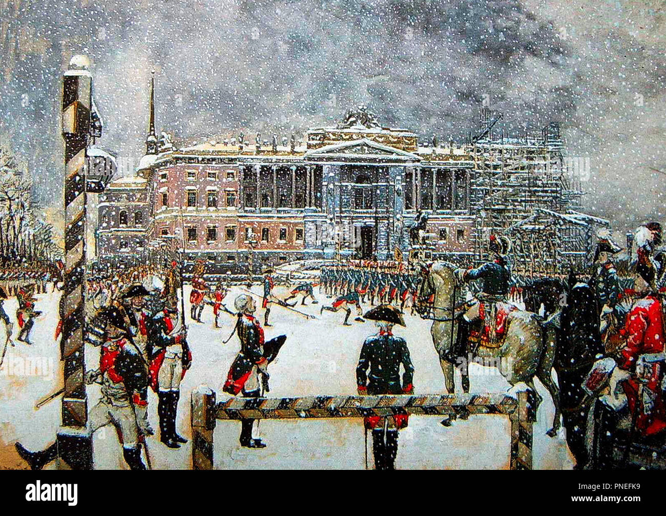 Parata militare dell'Imperatore Paolo nella parte anteriore del castello Mikhailovsky - Alexandre Benois Foto Stock