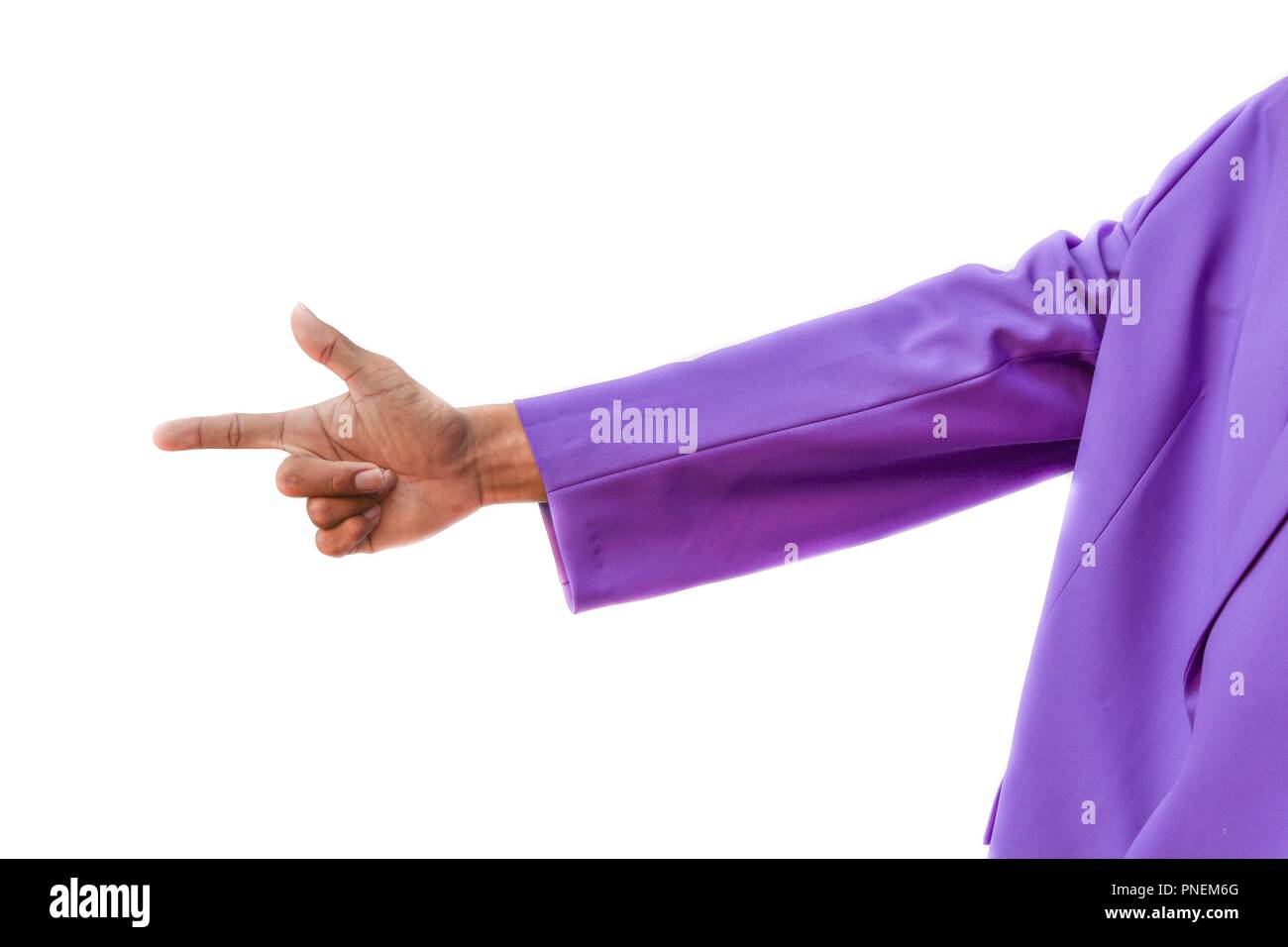 Dito mano uomo d affari segno di puntamento uomo concetto su sfondo bianco Foto Stock