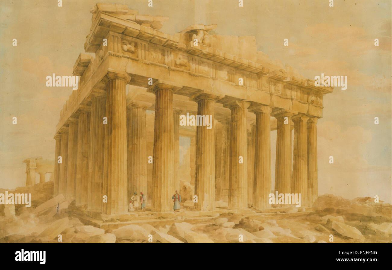 Il Partenone da nord-ovest. Data/Periodo: 1802. La pittura. Acquerello su carta. Altezza: 580 mm (22.83 in); larghezza: 950 mm (37.40 in). Autore: Lusieri Giovanni Battista. Foto Stock