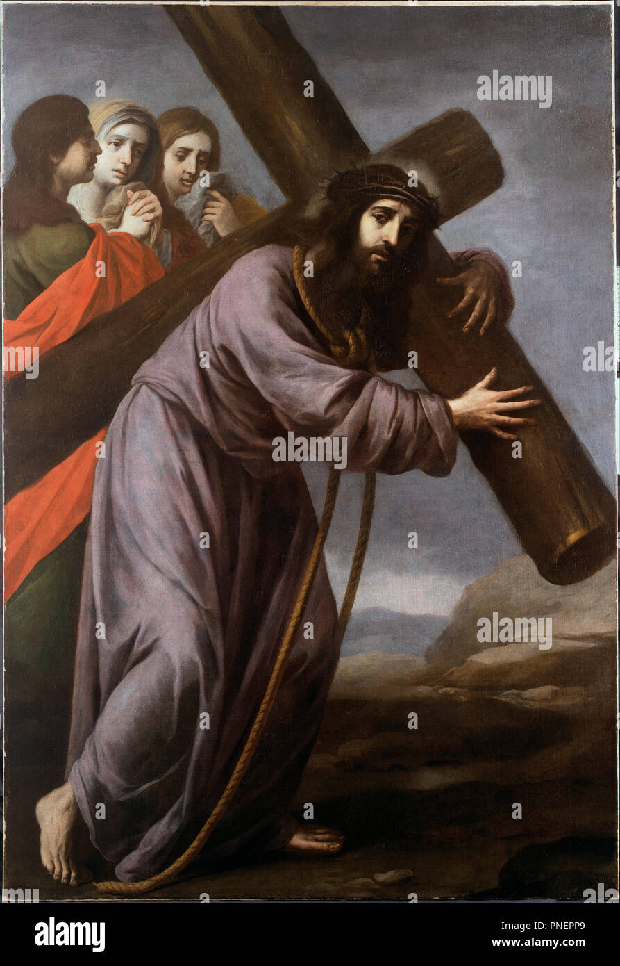 Cristo che porta la croce. Data/Periodo: ca.1650s-60s. La pittura. Olio su tela olio. Altezza: 1,910 mm (75.19 in); larghezza: 1,304 mm (51,33 in). Autore: scuola di lingua spagnola. Anonimo. Foto Stock