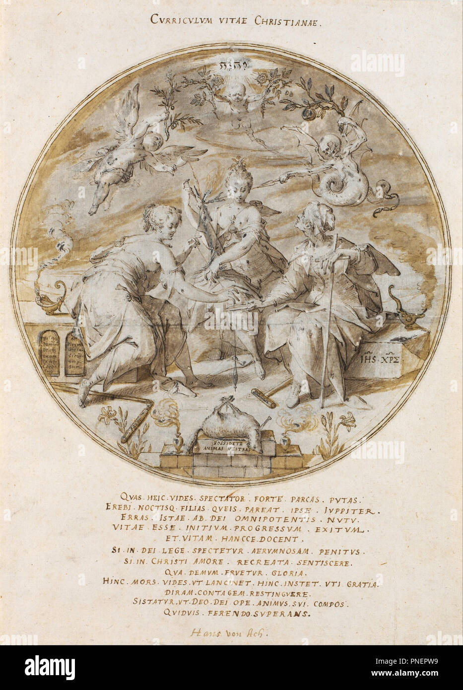 Curriculum vitae christianae. Data/Periodo: 1589. Disegno. Altezza: 401 mm (15.78 in); larghezza: 288 mm (11,33 in). Autore: Hans von Aachen. Foto Stock