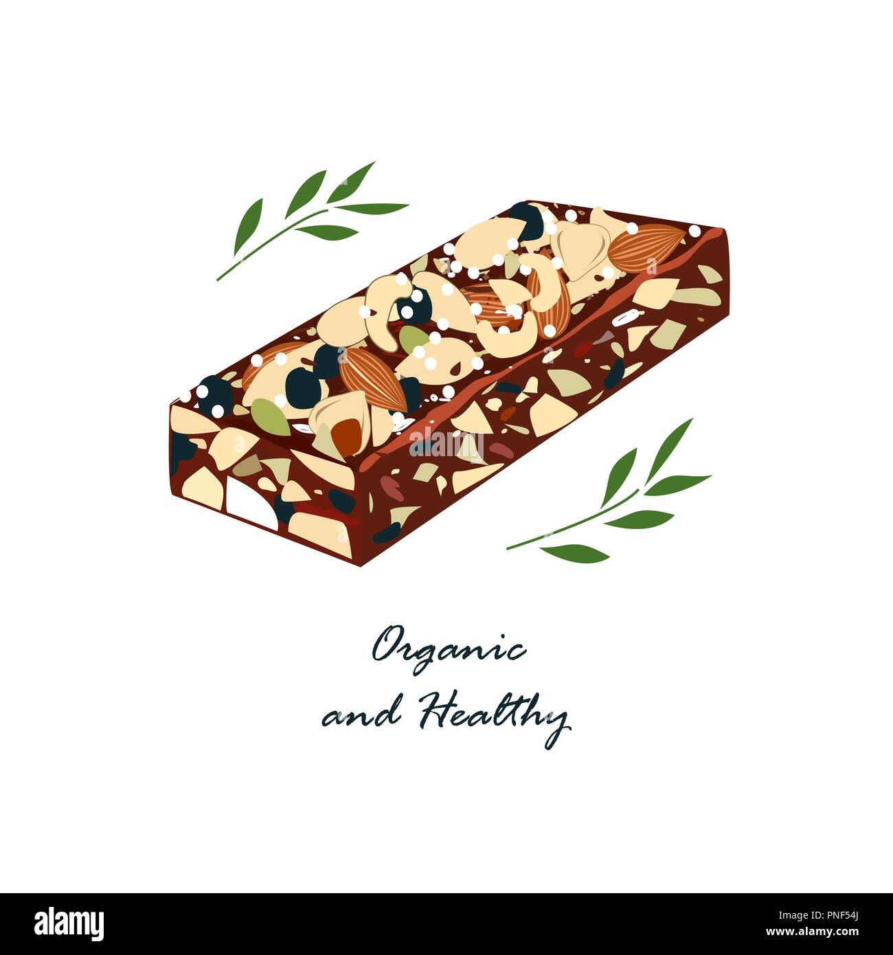 Granola bar con NAT e frutta secca isolato su bianco . Barrette energetiche vettore, organici e cibo sano emblema. Illustrazione Vettoriale Illustrazione Vettoriale