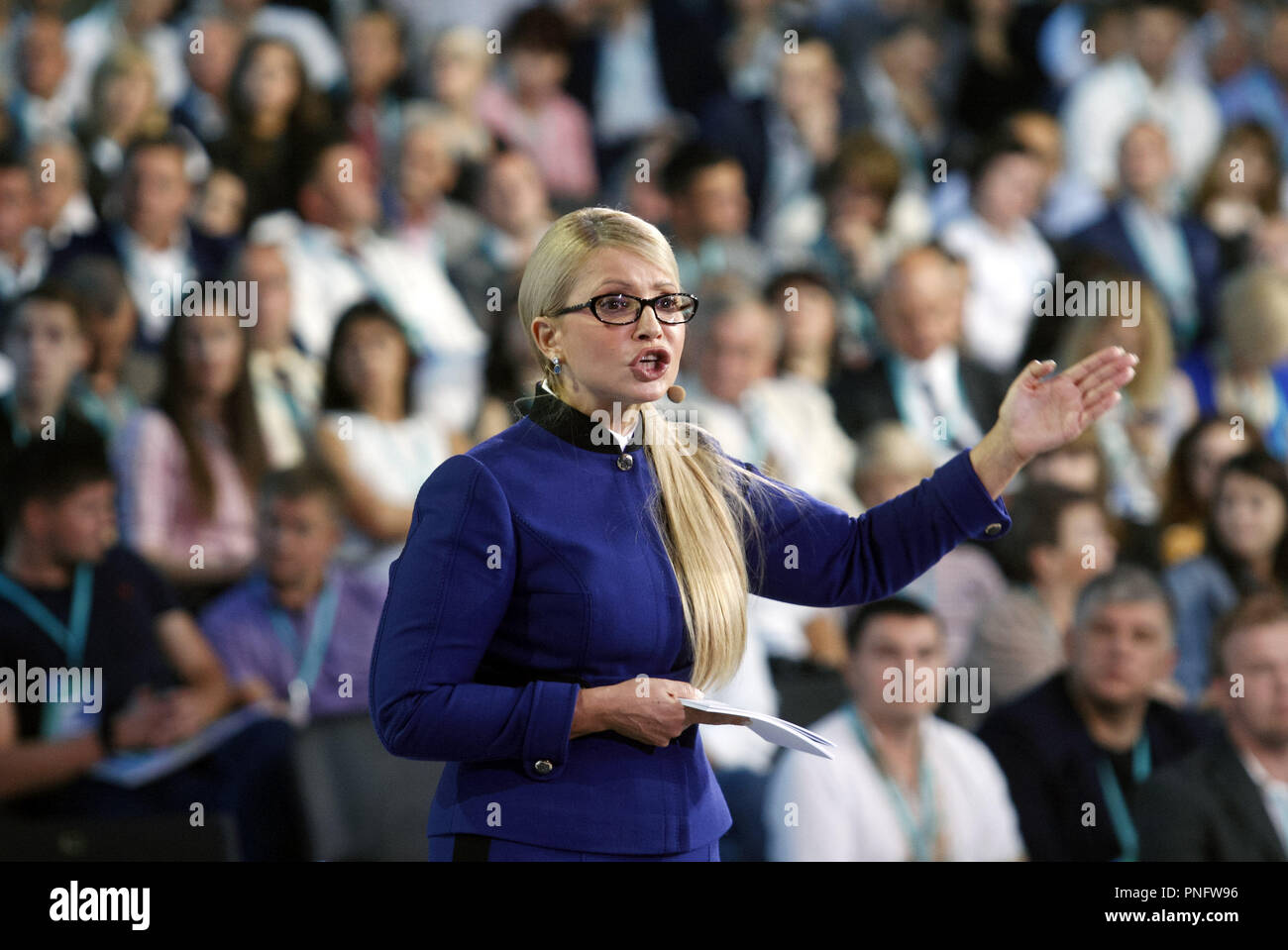 Kiev Kiev, Ucraina. Xxi Sep, 2018. Yulia Tymoshenko, ucraino leader dell opposizione è visto parlare durante la presentazione di "Il nuovo corso economico dell' Ucraina di Kiev. Credito: Pavlo Gonchar SOPA/images/ZUMA filo/Alamy Live News Foto Stock