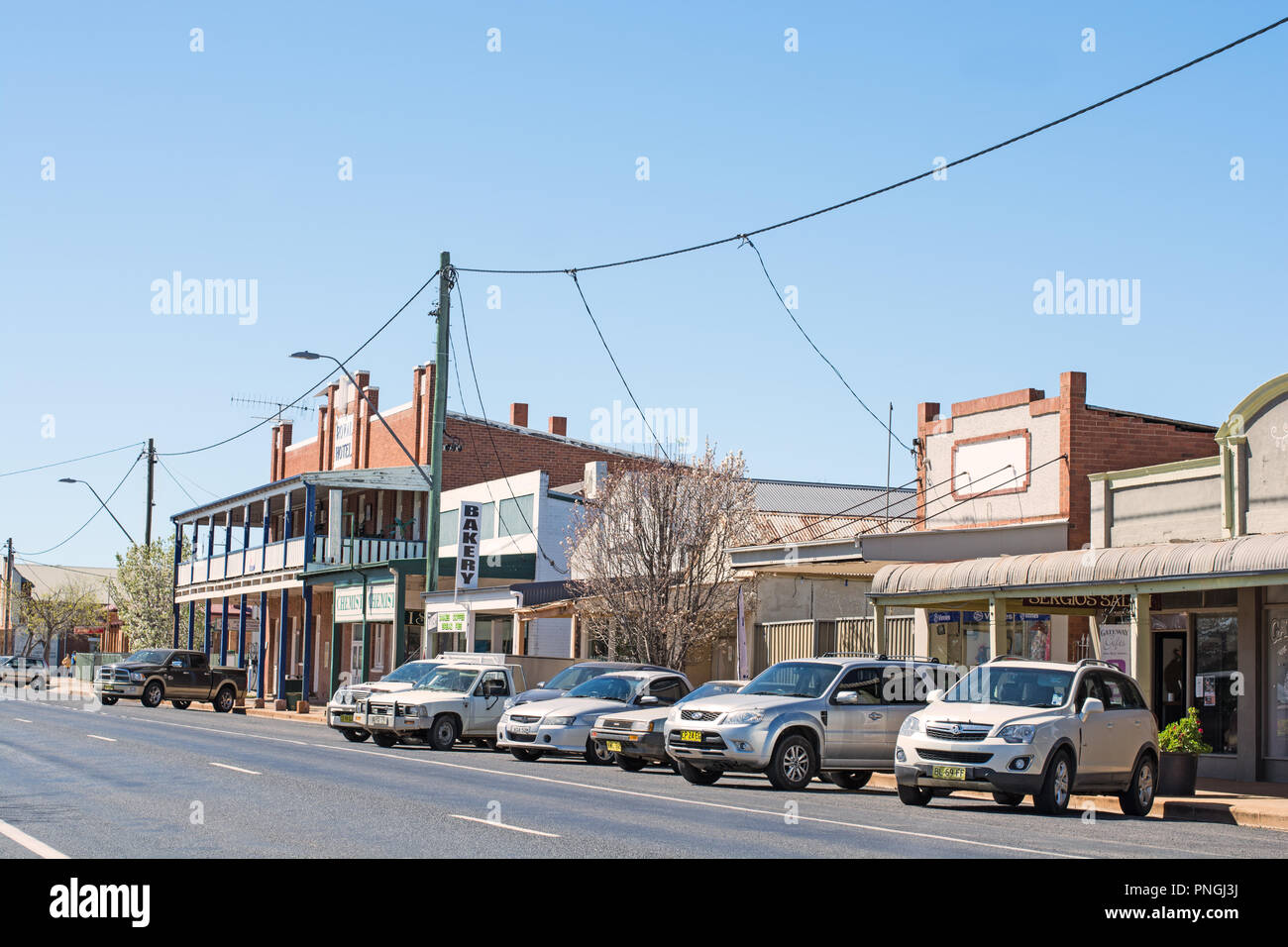 Negozi della strada principale, Dunedoo, Central West del NSW Australia. Foto Stock