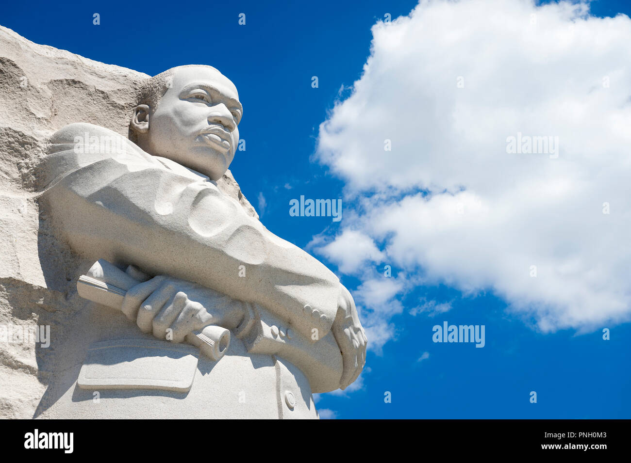 WASHINGTON DC - circa agosto, 2018: il Martin Luther King Jr Memorial, dotate di un ritratto del leader dei diritti civili scolpiti in granito. Foto Stock