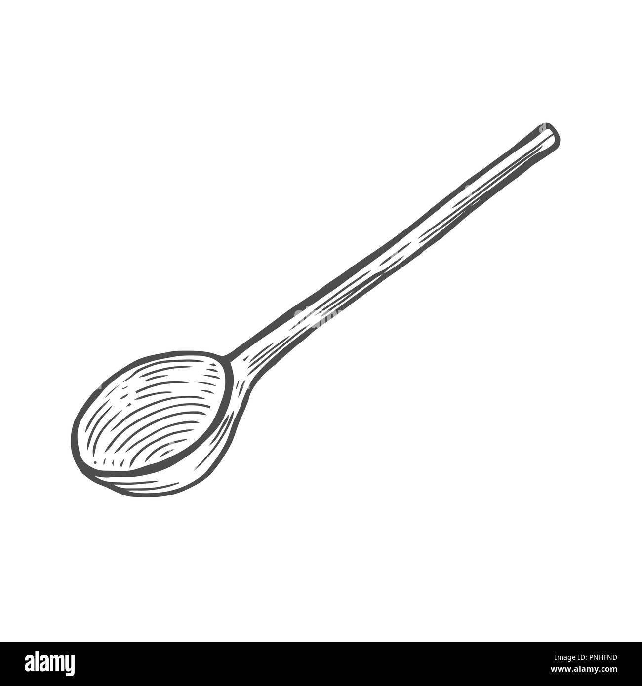 Cucchiaio nello stile di incisione, isolati su sfondo bianco. Illustrazione Vettoriale