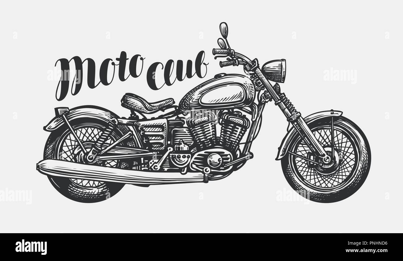Schizzo del motociclo. Disegnate a mano moto d'epoca, illustrazione vettoriale Illustrazione Vettoriale
