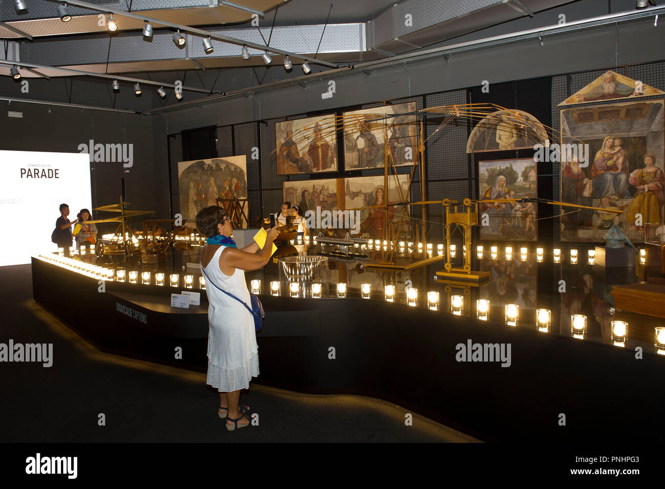 L'Italia, Lombardia, Milano, al Museo della Scienza e Tecnologia. Leonardo da Vinci Parade. Apertura mostra dei modelli e degli affreschi nel V centenario d Foto Stock