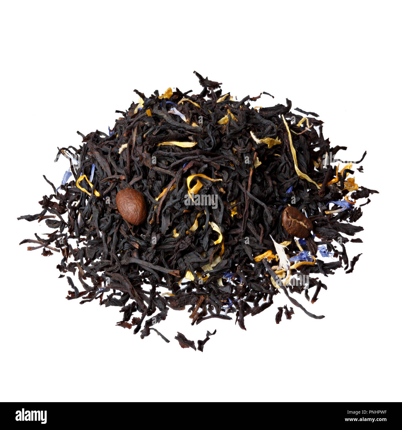 Tè aromatico con frutta, petali e i chicchi di caffè. Foto ad alta risoluzione. Foto Stock