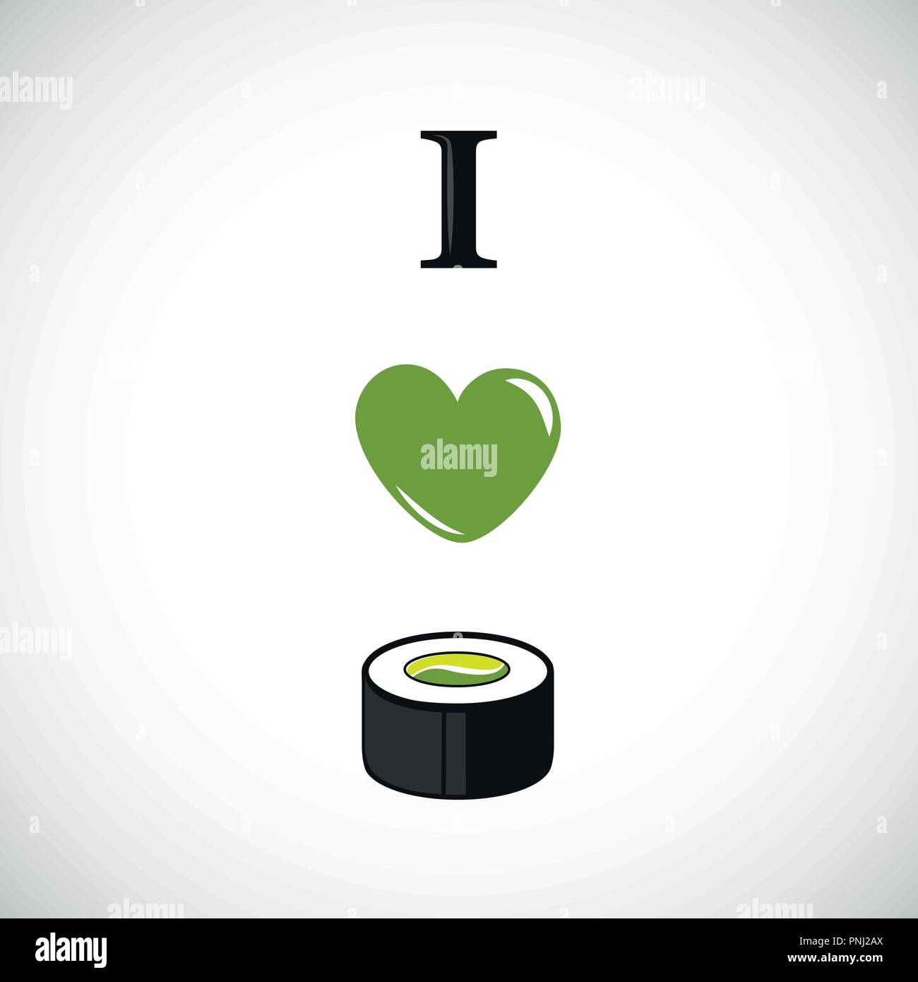 Mi piace il sushi con avocado e cetrioli cuore design illustrazione vettoriale EPS10 Illustrazione Vettoriale