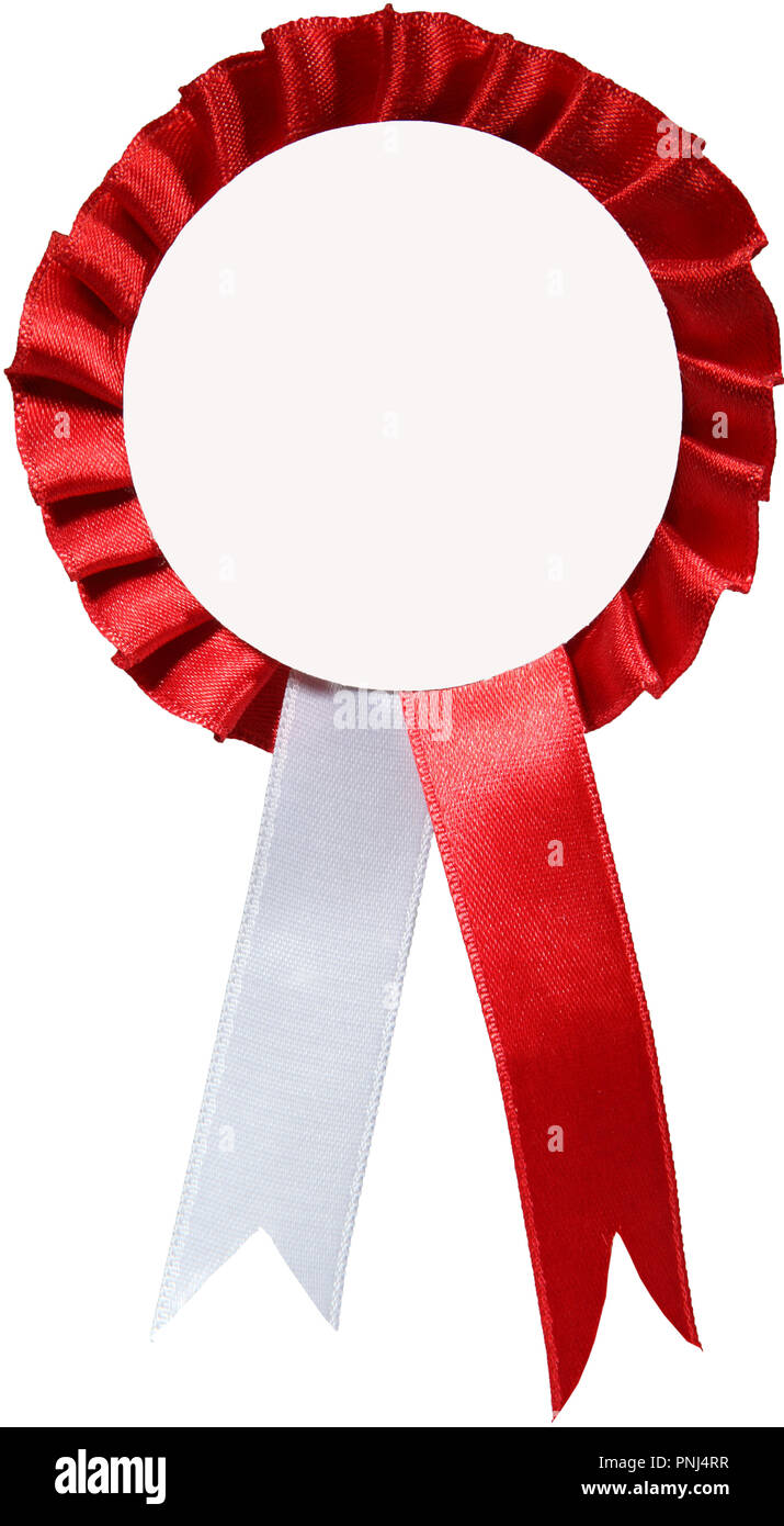 Rosso e Bianco badge nastri isolati su sfondo bianco Foto Stock