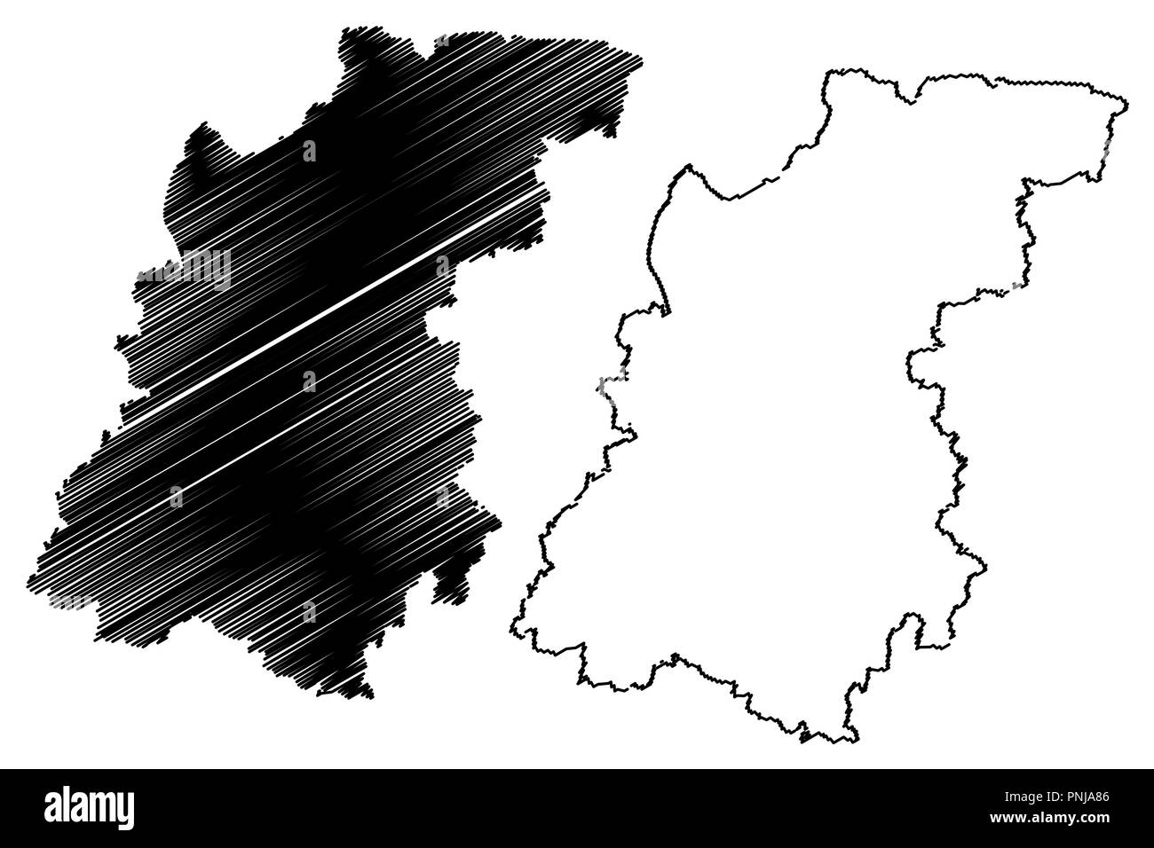 Nizhny Novgorod Oblast (Russia, soggetti della Federazione Russa, Oblasts della Russia) mappa illustrazione vettoriale, scribble sketch Oblast Nizhegorod (Gor Illustrazione Vettoriale