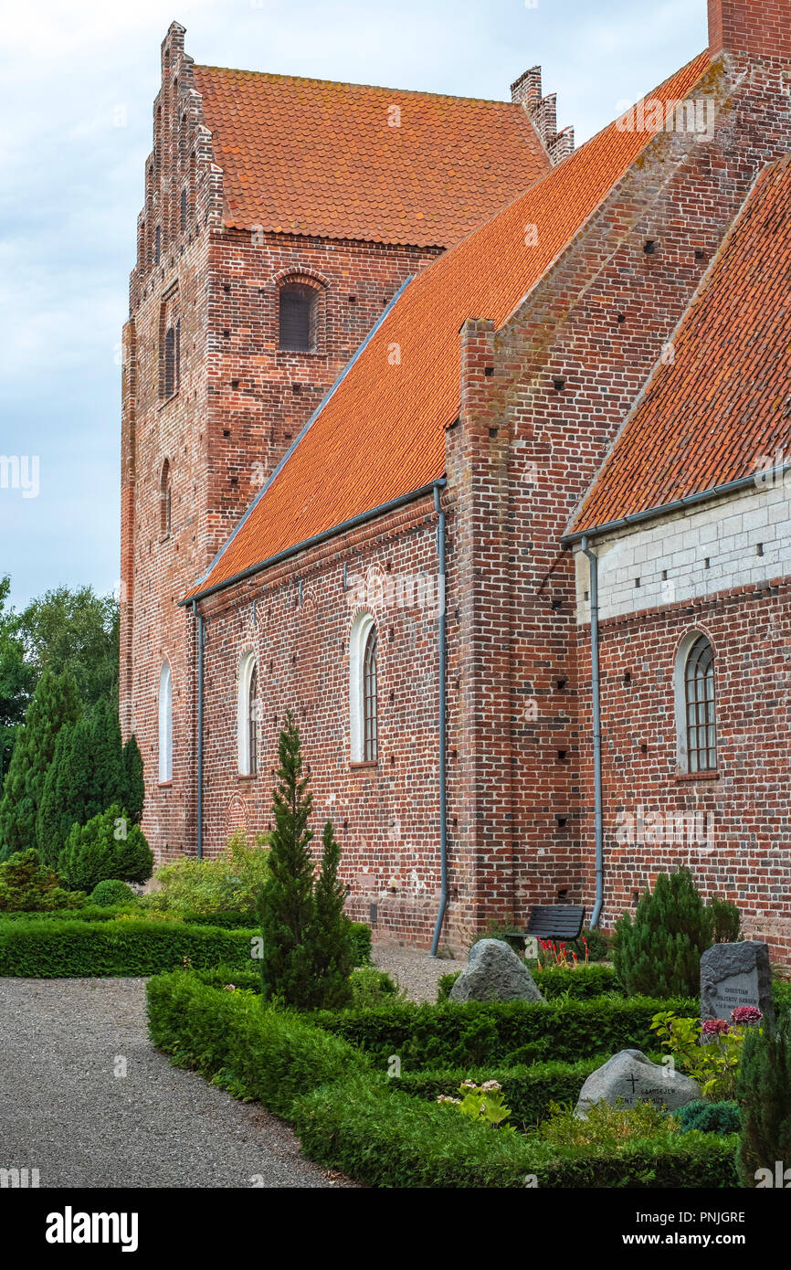 Vista esterna della chiesa Keldby, Moen Isola, Danimarca, Scandinavia, Europa. Foto Stock