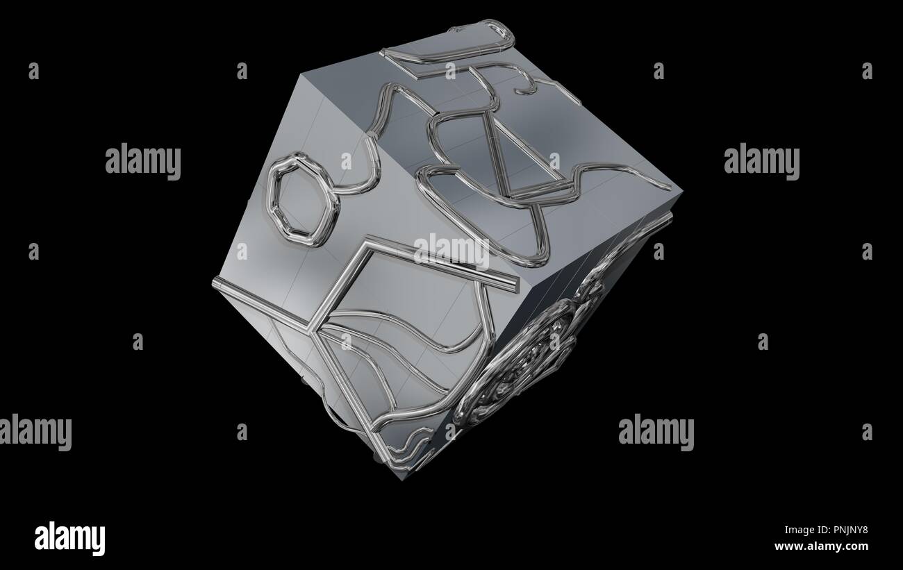 Geometria 3d techno cube.Chrome cubo. Il rendering 3d. Foto Stock