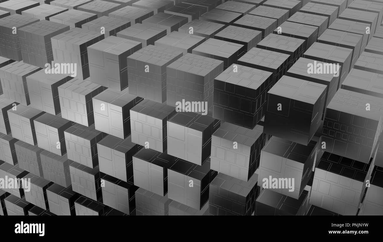 Geometria 3d techno cubi. Chrome cubi. Il rendering 3D Foto Stock