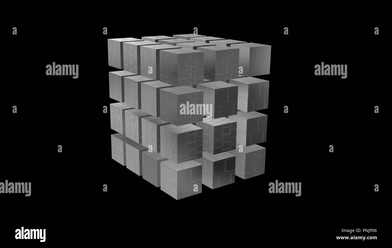 Geometria 3d techno cubi. Chrome cubi. Il rendering 3D Foto Stock