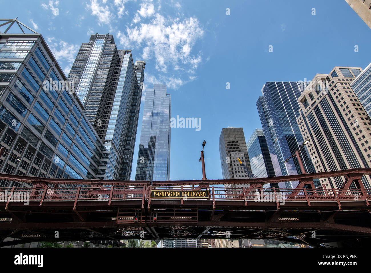 Washington Boulevard Bridge, Downtown Chicago, IL. Foto Stock