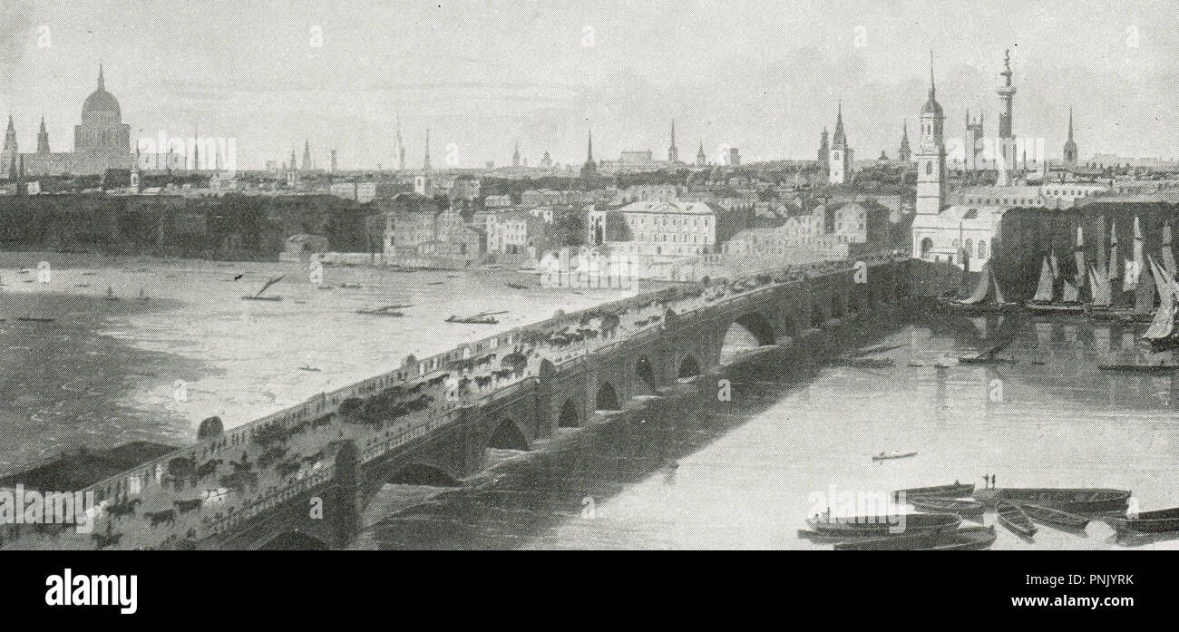 Il vecchio ponte di Londra, all'inizio del XIX secolo Foto Stock