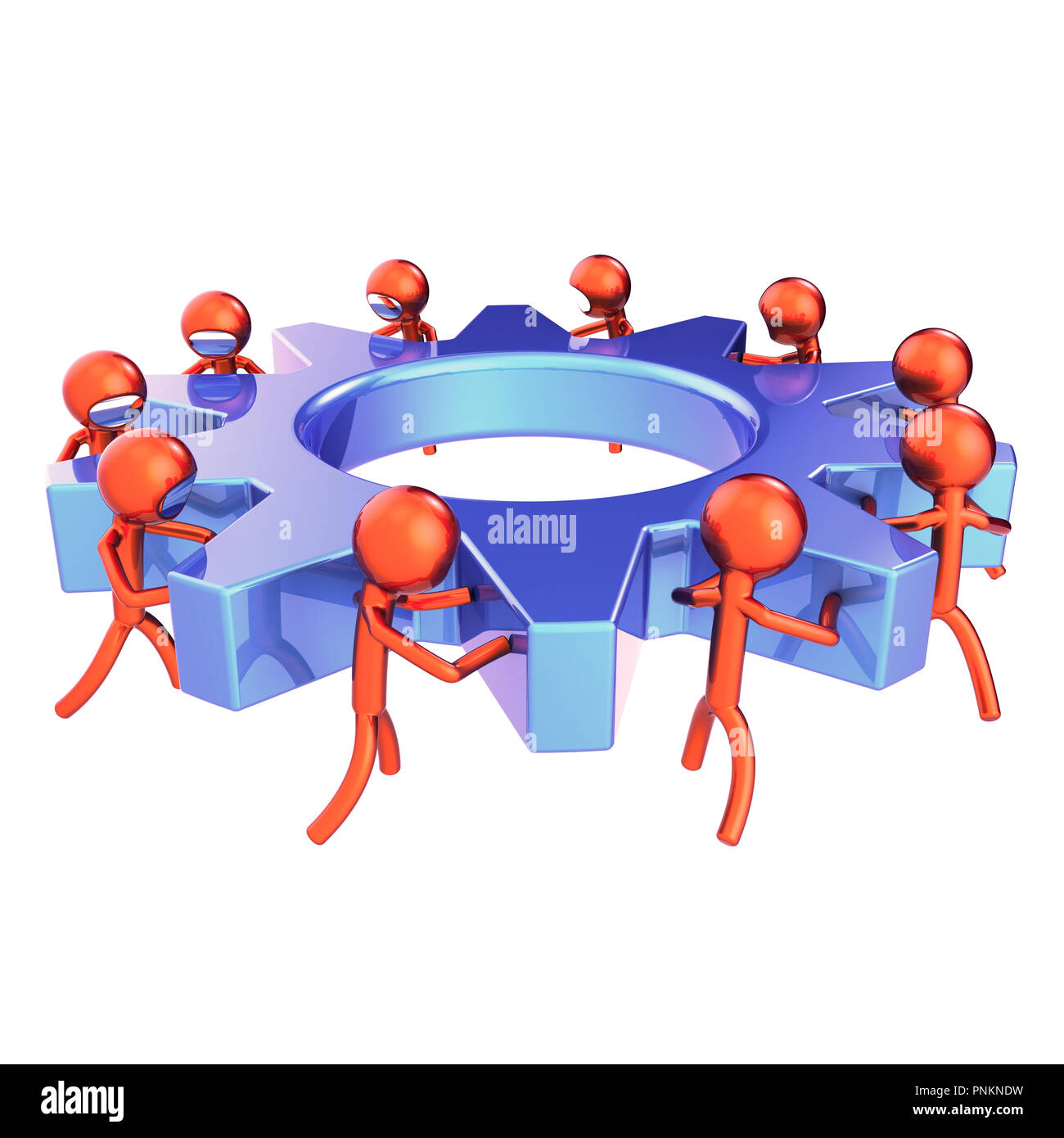 Processo di business caratteri teamwork ruota dentata ruota dentata astratta. Il lavoro di squadra uomini ruota dentata ruotando insieme. partenariato, risorse umane, cooperazione Foto Stock