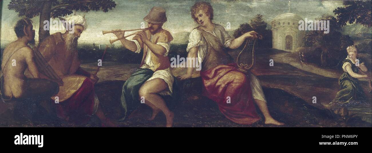 Il giudizio di Midas - XVI secolo - Olio su tela - Rinascimento italiano. Autore: SCHIAVONE, ANDREA. Posizione: Academia de Bellas Artes. Venedig. ITALIA. Foto Stock