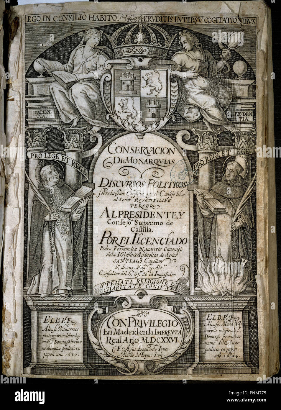 PORTADA DEL LIBRO CONSERVACION DE MONARQUIAS - 1626. Autore: FERNANDEZ NAVARRETE PEDRO. Posizione: Biblioteca Nacional-COLECCION. MADRID. Spagna. Foto Stock