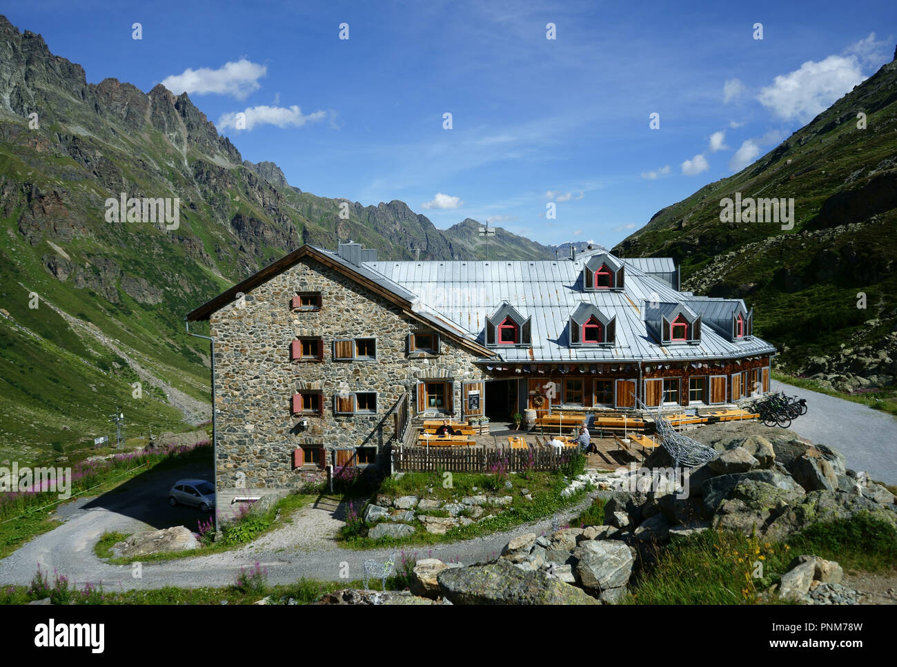 Jamtal baita di montagna, Silvretta gamma, Tirolo, Austria Foto Stock