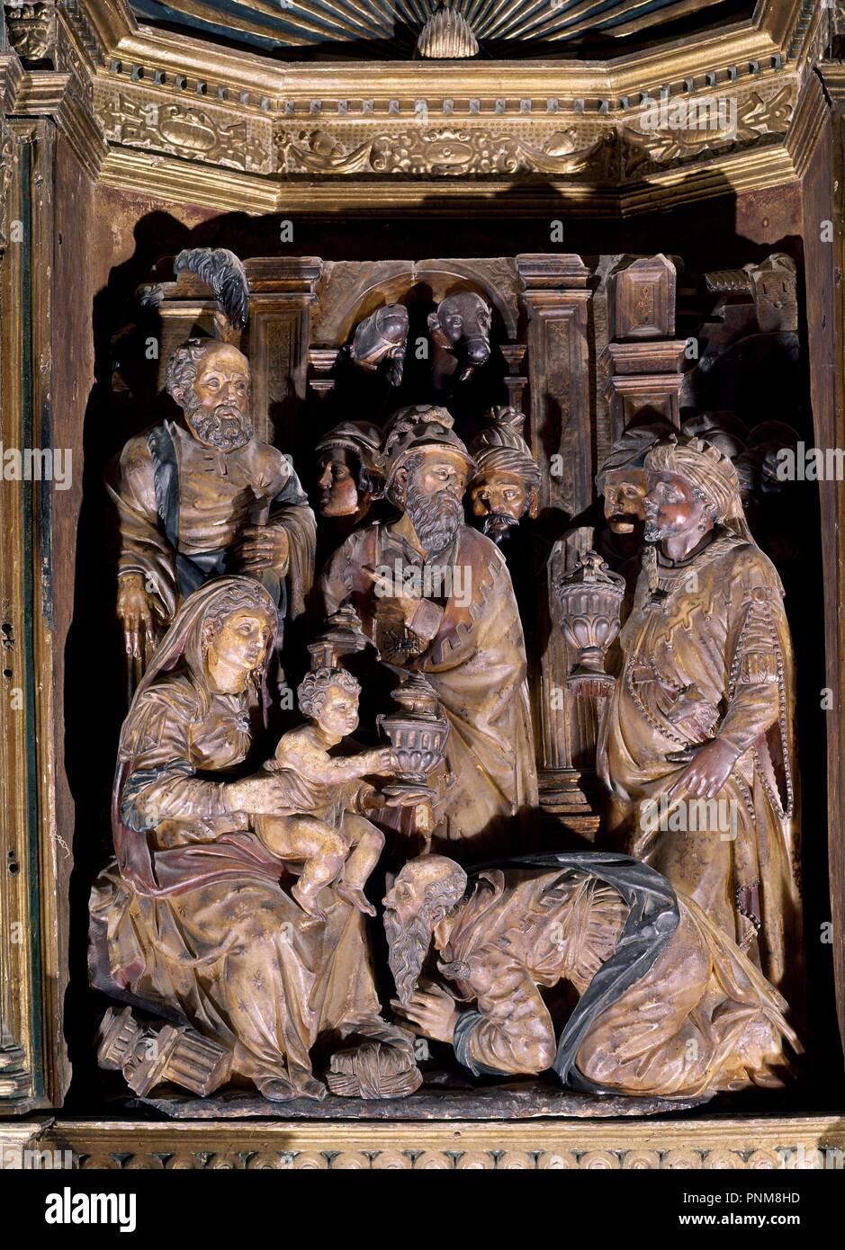 RETABLO DE LA ADORACION DE LOS REYES - 1525 - RENACIMIENTO ESPAÑOL. Autore: FORMENT DAMIAN. Posizione: Catedral. HUESCA. Spagna. Foto Stock