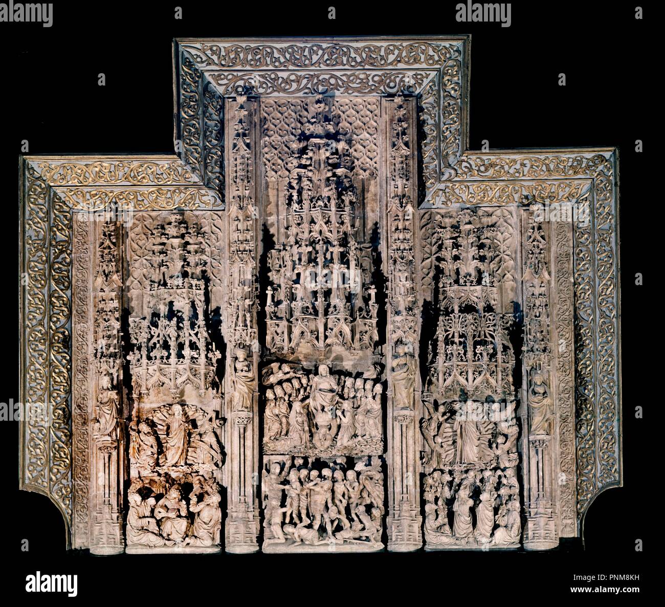 DETALLE DEL RETABLO DE ALABASTRO PROCEDENTE DE MONTEARAGON - SIGLO XVI. Autore: FORMENT DAMIAN. Posizione: Catedral. HUESCA. Spagna. Foto Stock