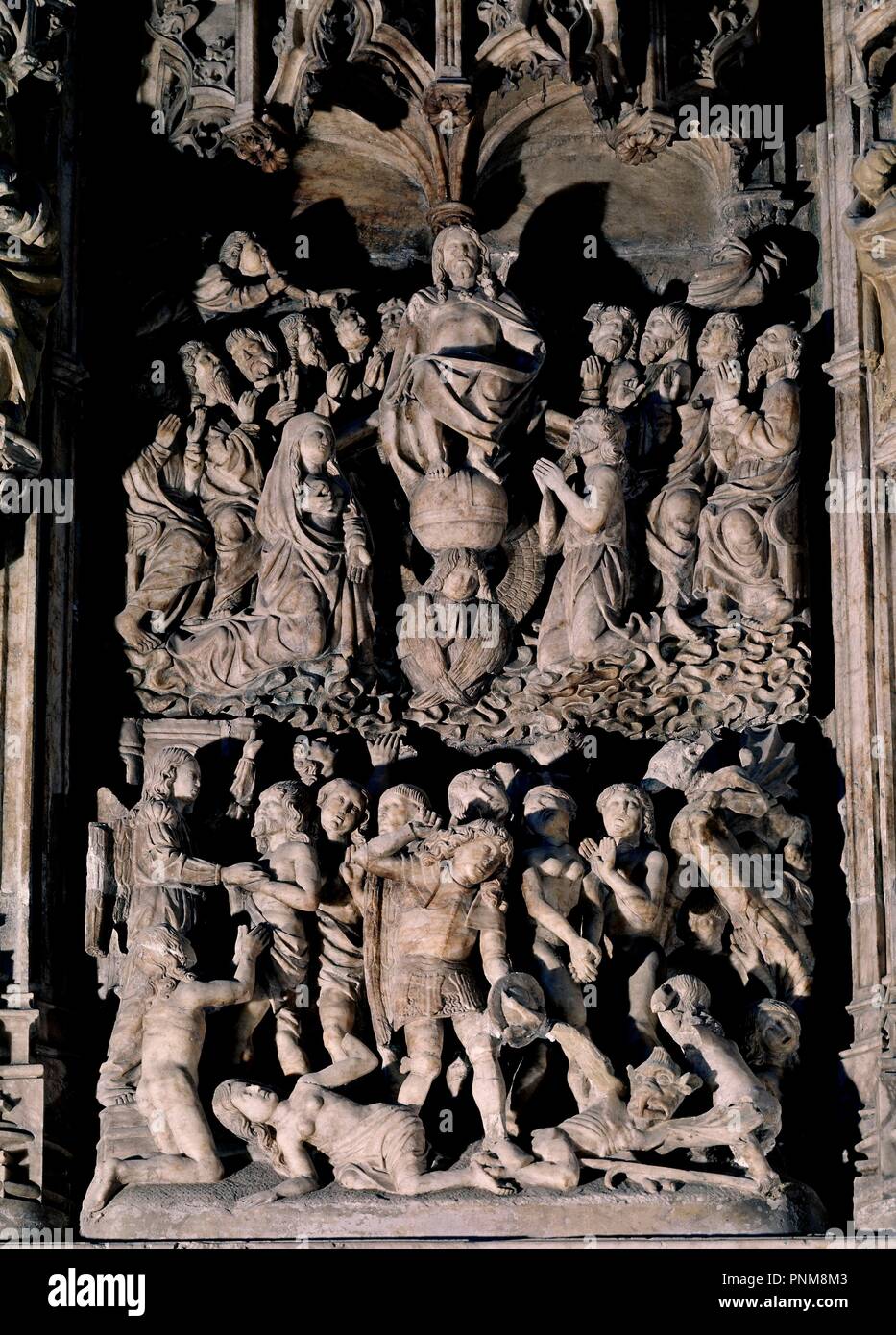 JUICIO FINAL - DETALLE DEL RETABLO DE ALABASTRO PROCEDENTE DE MONTEARAGON - SIGLO XVI. Autore: FORMENT DAMIAN. Posizione: Catedral. HUESCA. Spagna. Foto Stock