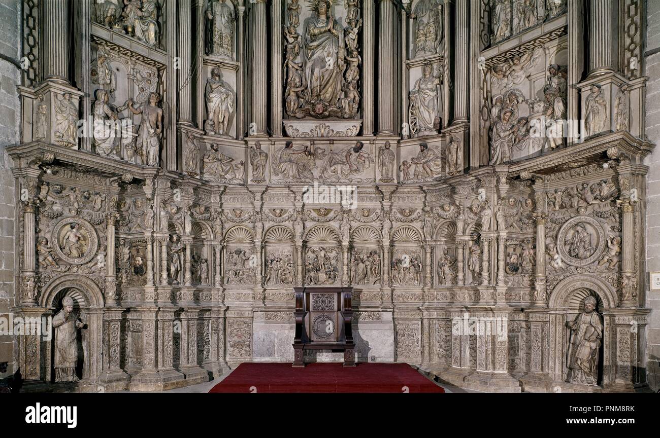 RETABLO MAYOR DE LA CATEDRAL DE BARBASTRO - siglo XVI - alabastro. Autore: FORMENT DAMIAN. Posizione: Catedral. A Barbastro. HUESCA. Spagna. Foto Stock