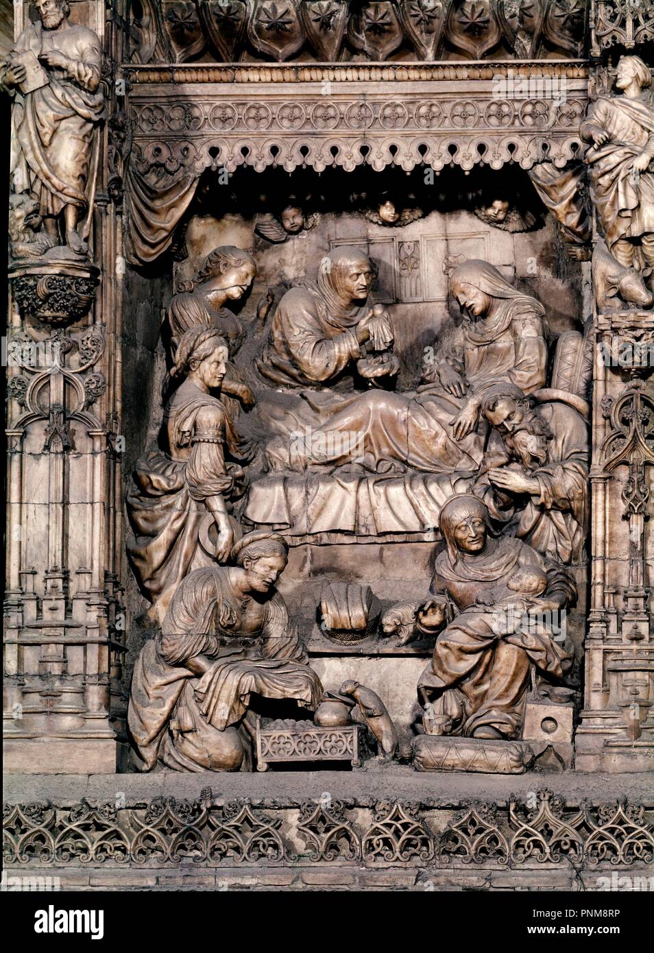 NATIVIDAD DE MARIA - 1512-1518 - DETALLE DEL RETABLO DE LA BASILICA DEL PILAR DE ZARAGOZA - RENACIMIENTO ESPAÑOL. Autore: FORMENT DAMIAN. Posizione: BASILICA DEL PILAR. Saragozza. Saragozza Zaragoza. Spagna. Foto Stock