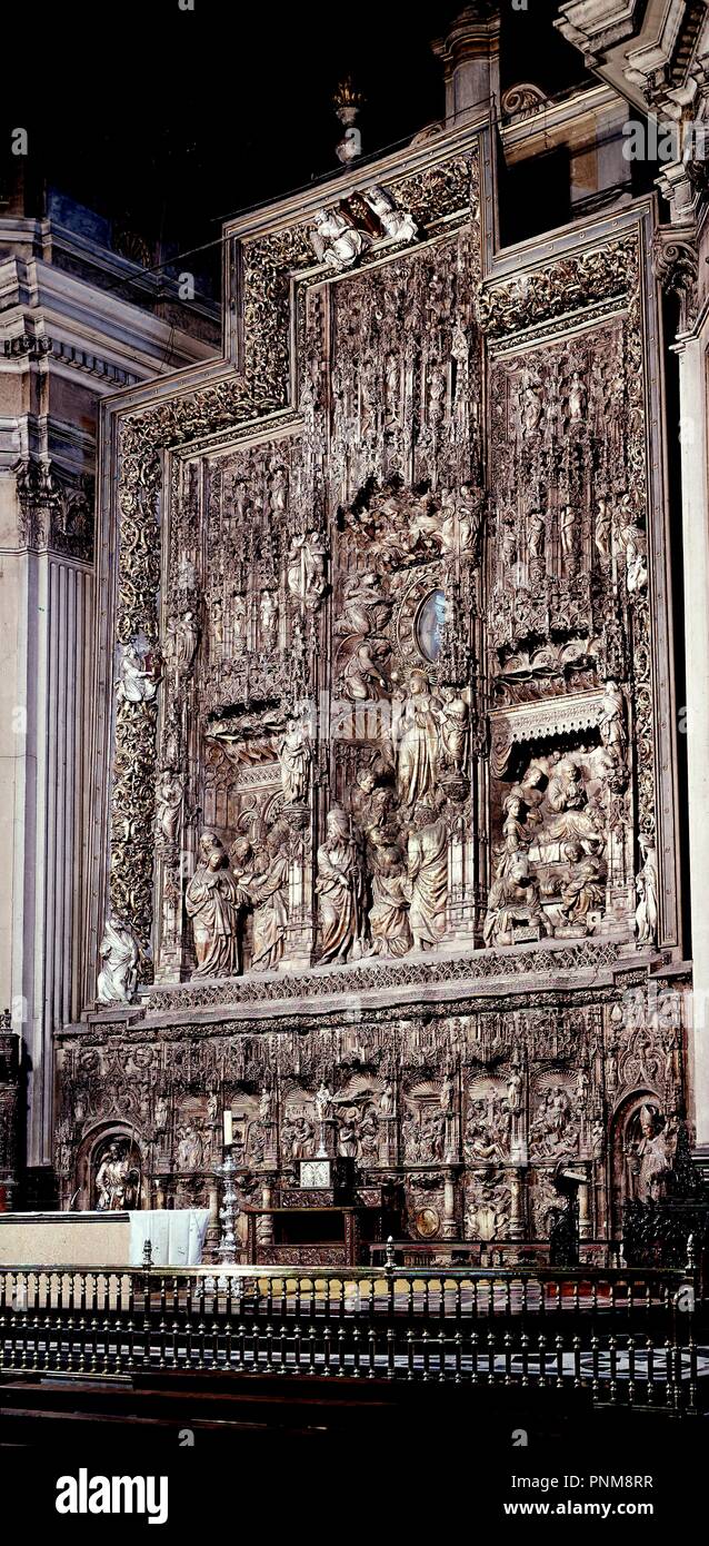 RETABLO MAYOR CON ELEMENTOS GOTICOS Y RENANCENTISTAS - 1509 - alabastro. Autore: FORMENT DAMIAN. Posizione: BASILICA DEL PILAR. Saragozza. Saragozza Zaragoza. Spagna. Foto Stock
