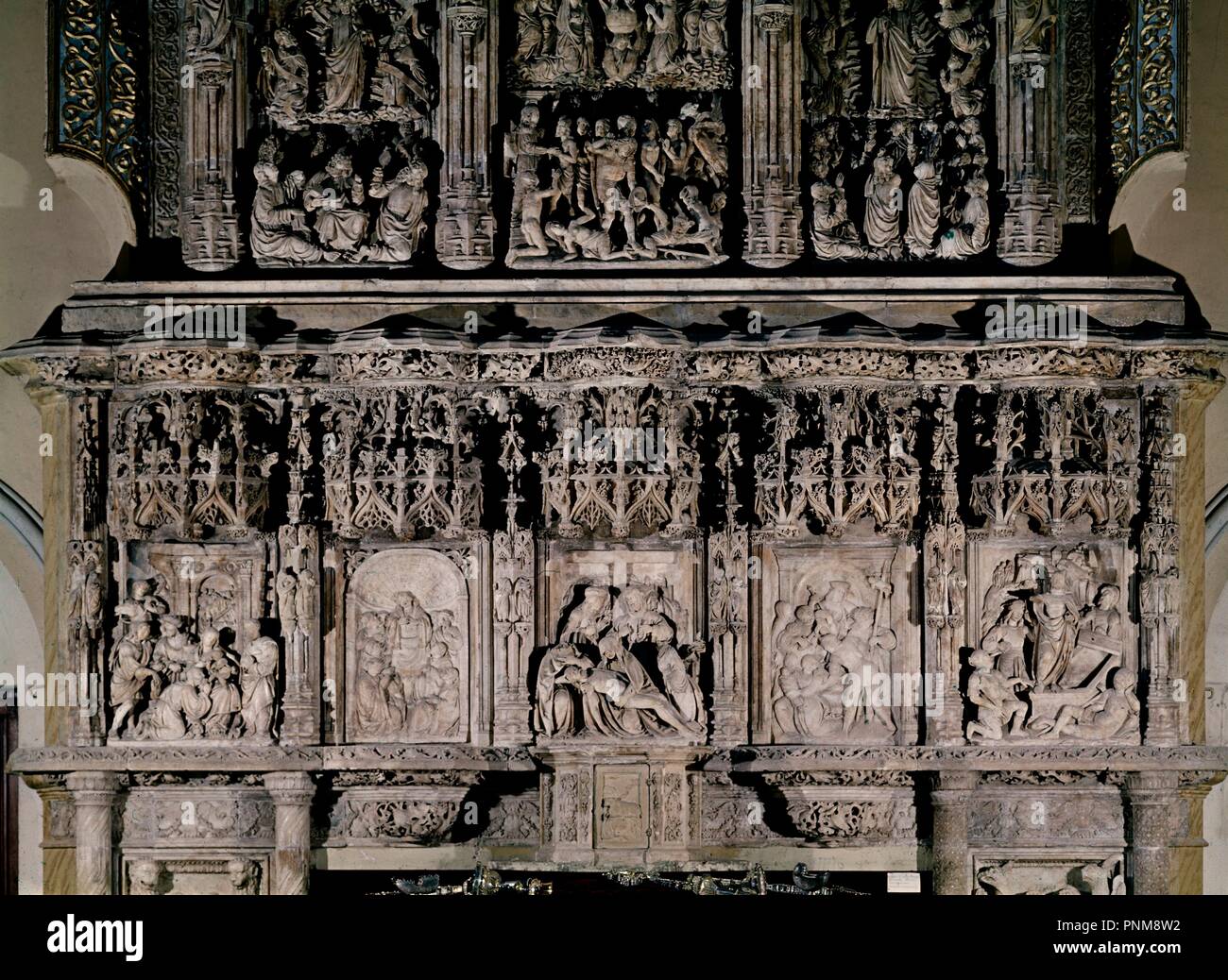 DETALLE DEL RETABLO DE ALABASTRO PROCEDENTE DE MONTEARAGON - SIGLO XVI. Autore: FORMENT DAMIAN. Posizione: Catedral. HUESCA. Spagna. Foto Stock