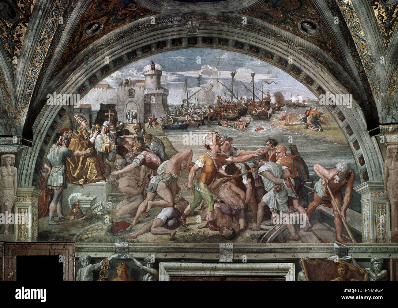 Scuola Italiana. La Battaglia di Ostia. 1514-1515. Vaticano, le stanze di Raffaello. Autore: Raffaello. Posizione: MUSEOS VATICANOS-ESTANCIA DEL SELLO. VATICANO. Foto Stock