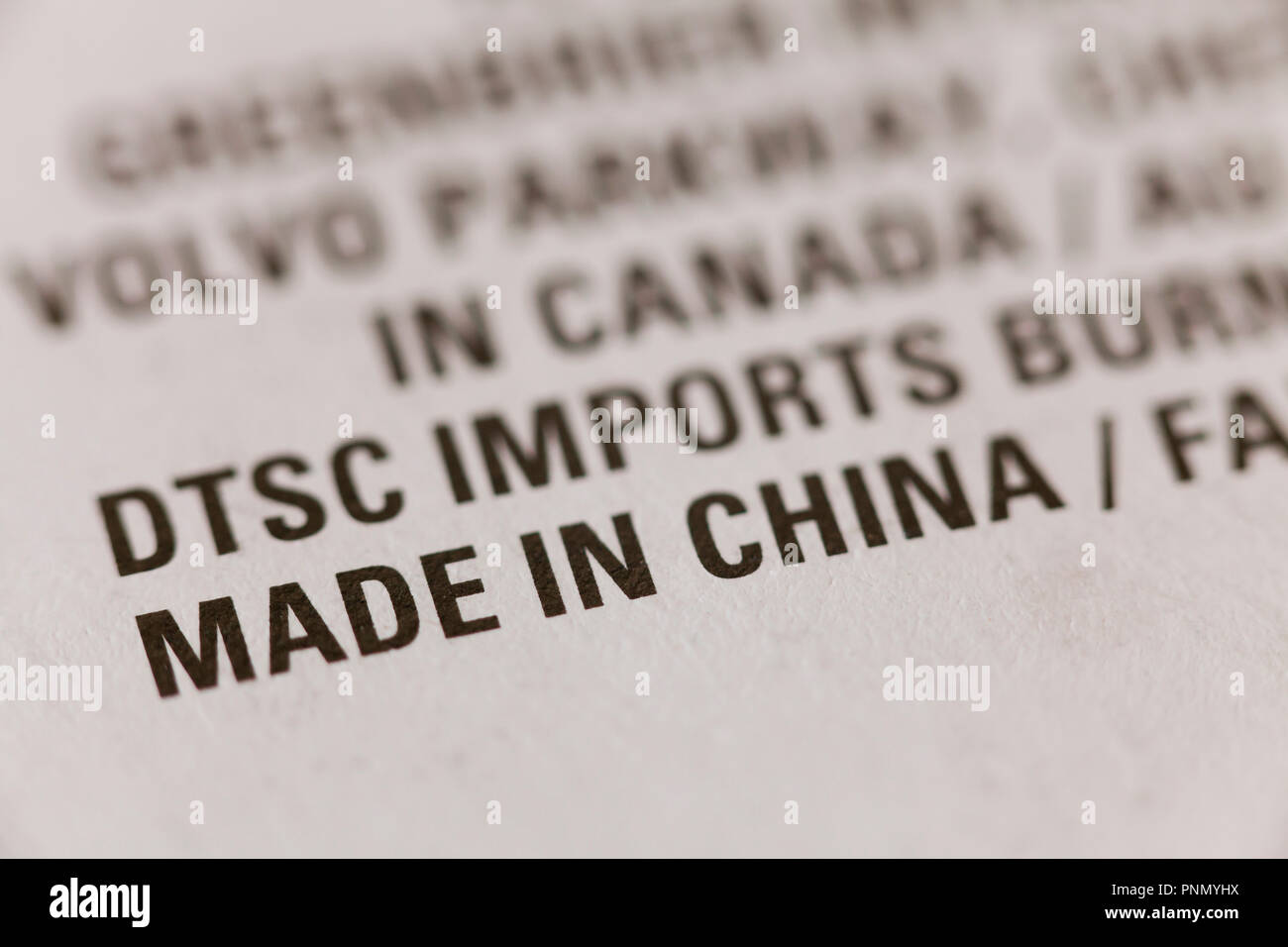 Fabbricato in Cina etichetta su parti di macchina di imballaggio - USA Foto Stock