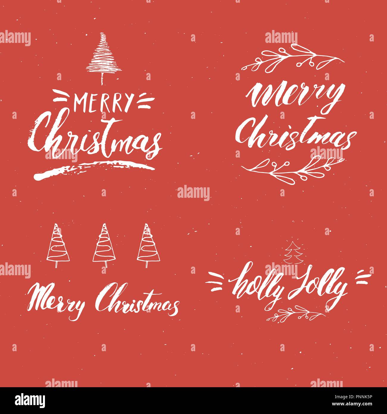 Buon Natale Letterings calligrafico Set. Saluti tipografici Design. Calligraphy scritte per il messaggio di saluto festivo. Disegnata a mano scritte Vecto testo Illustrazione Vettoriale